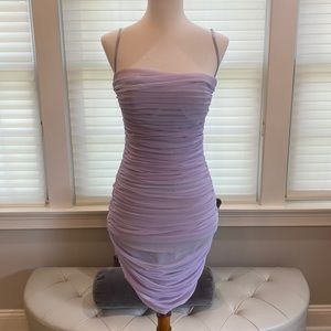 House of CB lavender ruched mini dress
